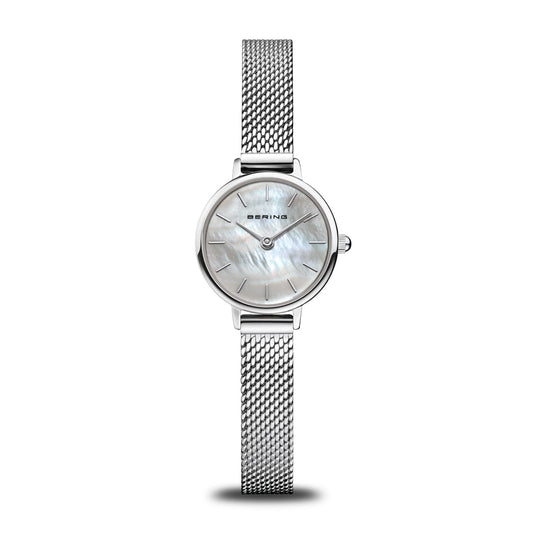 BERING Classic Polished Silver 22mm White Mother of Pearl Dial Women's Watch 11022-004
