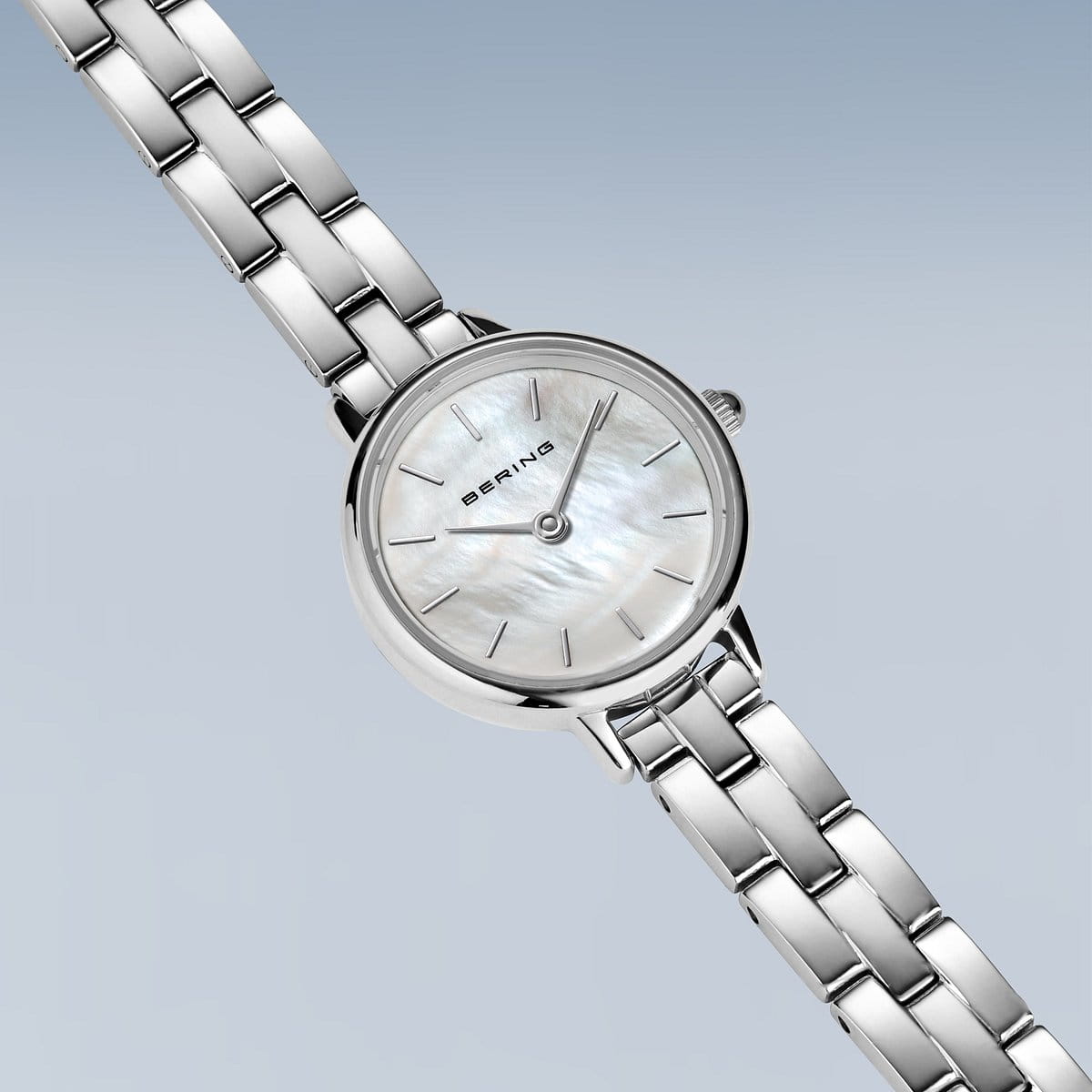 BERING Classic Polished Silver 22mm White Mother of Pearl Dial Women's Watch 11022-704