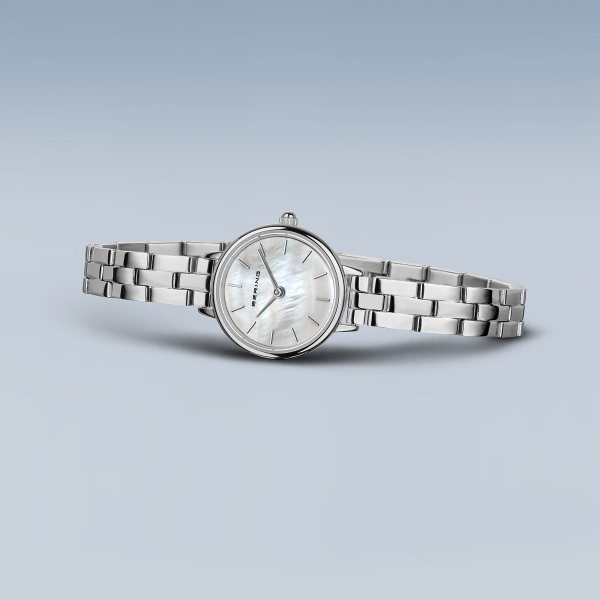 BERING Classic Polished Silver 22mm White Mother of Pearl Dial Women's Watch 11022-704