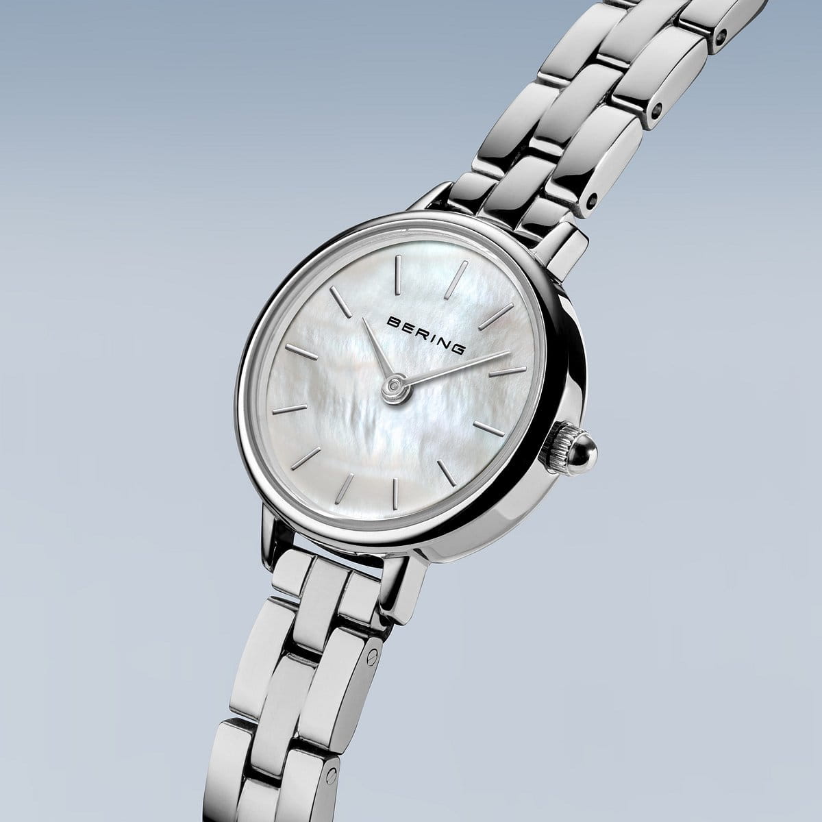 BERING Classic Polished Silver 22mm White Mother of Pearl Dial Women's Watch 11022-704