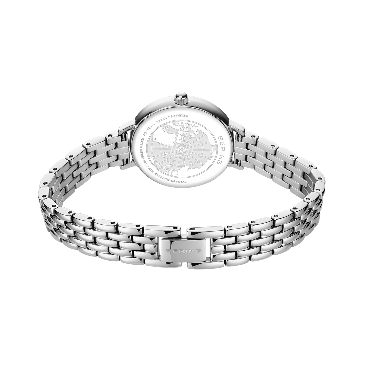 BERING Demi Roman Numeral Sparkling Link Watch Silver 28mm Silver Sunray Dial Women's Watch 11028-700
