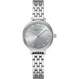 BERING Demi Roman Numeral Sparkling Link Watch Silver 28mm Silver Sunray Dial Women's Watch 11028-700