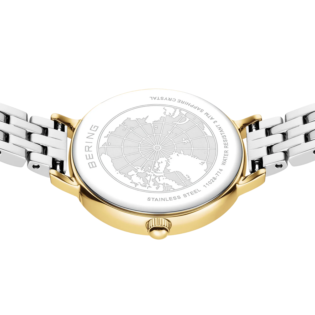 BERING Demi Roman Numeral Sparkling Link Watch Bicolor 28mm White Dial Women's Watch 11028-714