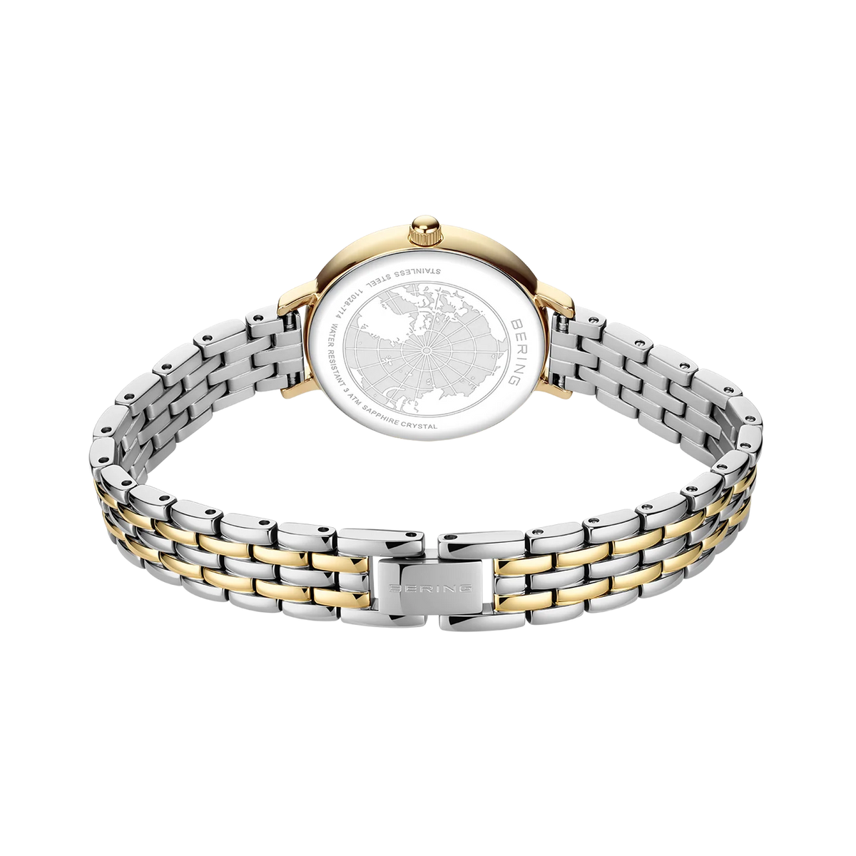 BERING Demi Roman Numeral Sparkling Link Watch Bicolor 28mm White Dial Women's Watch 11028-714