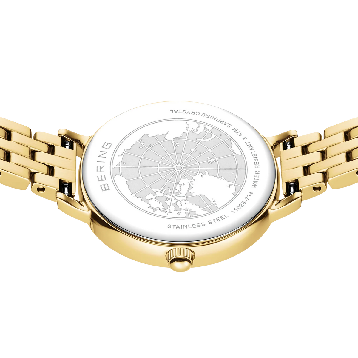 BERING Demi Roman Numeral Sparkling Link Watch Gold 28mm White Dial Women's Watch 11028-734