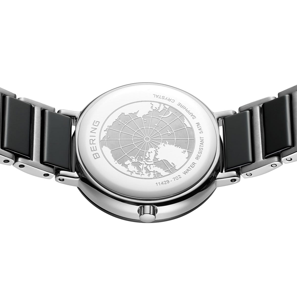 BERING Ceramic Polished Silver 29mm Black Diamond Dial Women's Watch 11429-702