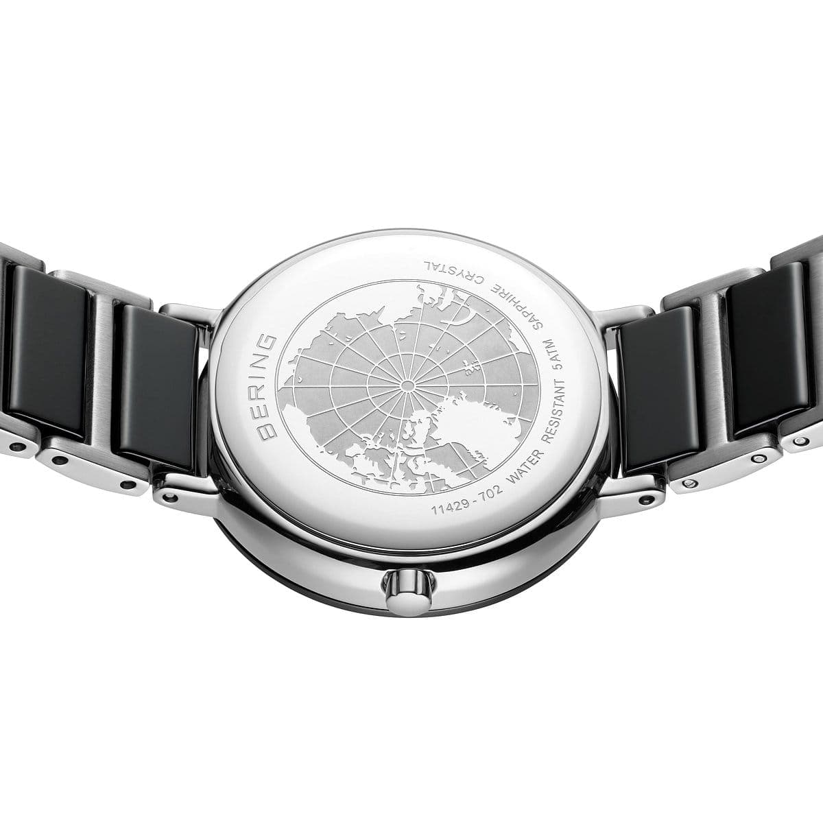 BERING Ceramic Polished Silver 29mm Black Diamond Dial Women's Watch 11429-702