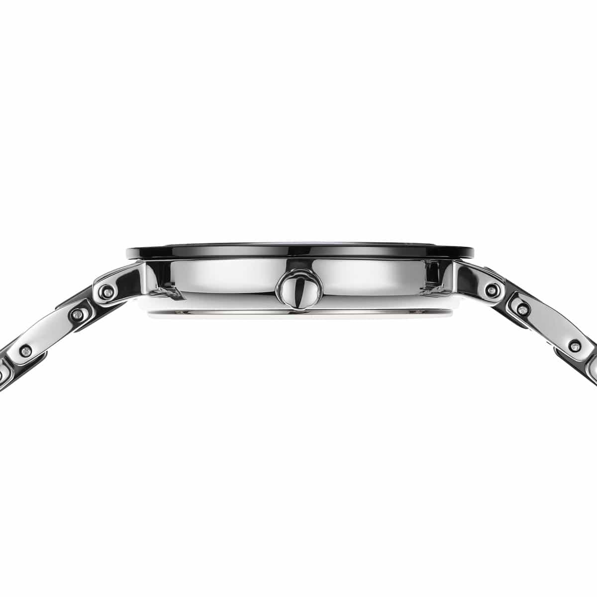 BERING Ceramic Polished Silver 29mm Black Diamond Dial Women's Watch 11429-702