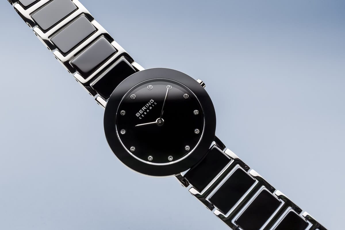 BERING Ceramic Polished Silver 29mm Black Dial Women's Watch 11429-742