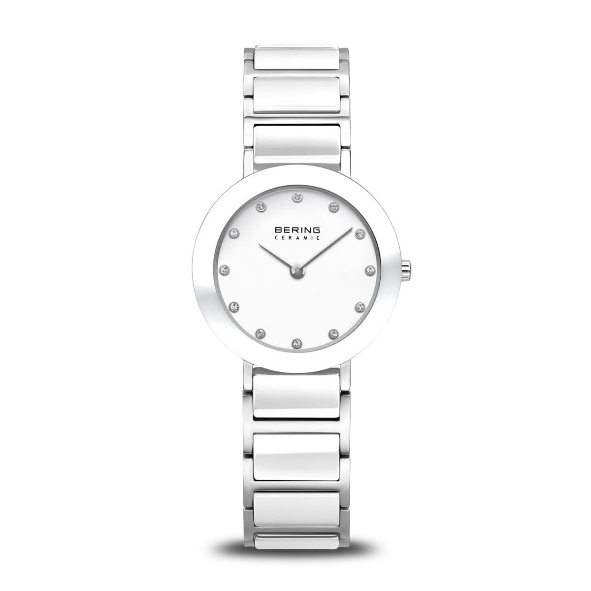 BERING Ceramic Polished Silver 29mm White Dial Women's Watch 11429-754