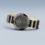 BERING Ceramic Polished Gold 35mm Black Diamond Dial Women's Watch 11435-732