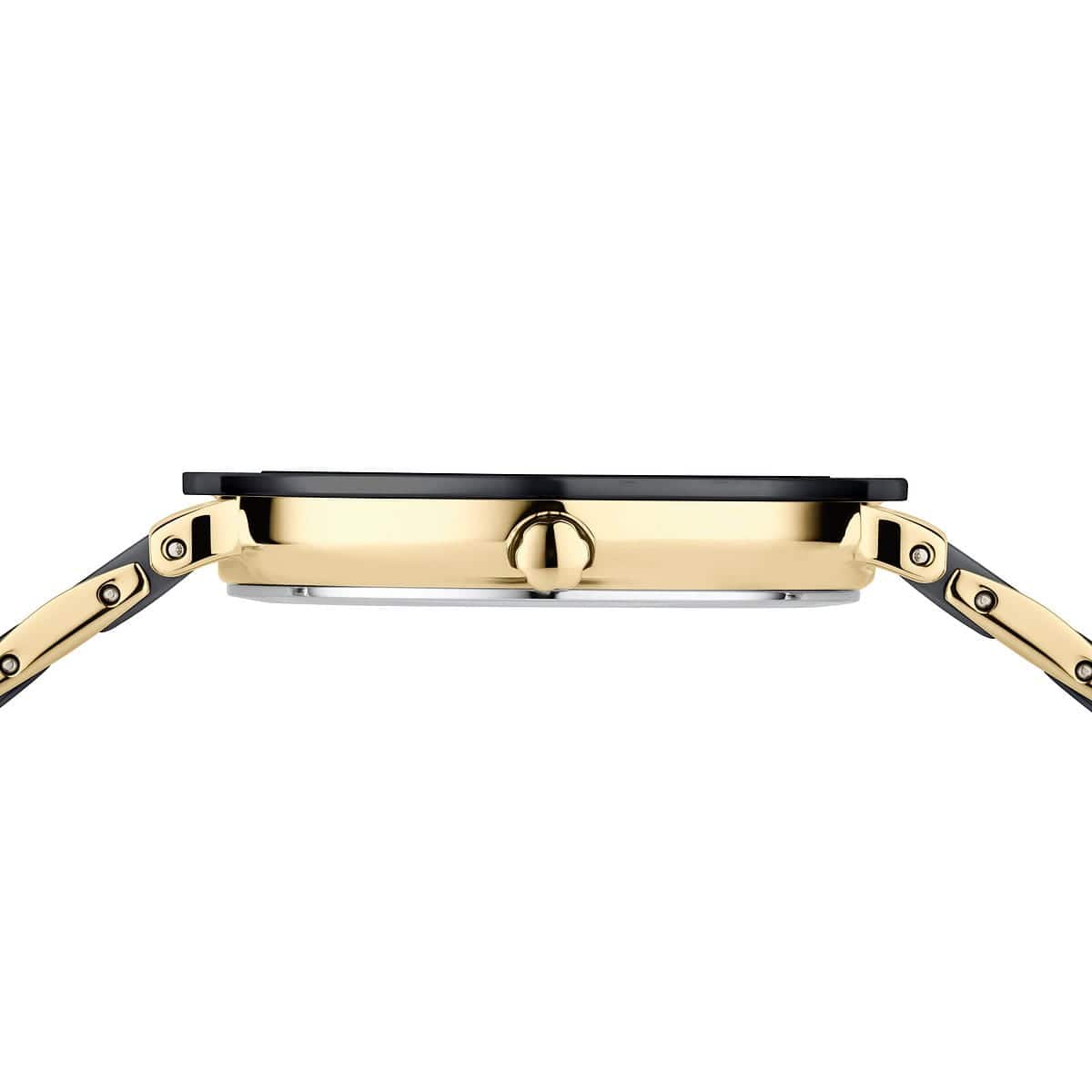 BERING Ceramic Polished Gold 35mm Black Diamond Dial Women's Watch 11435-732