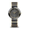 BERING Ceramic Polished Gold 35mm Black Diamond Dial Women's Watch 11435-732