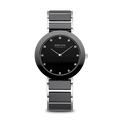 BERING Ceramic Polished Silver 35mm Black Dial Women's Watch 11435-749