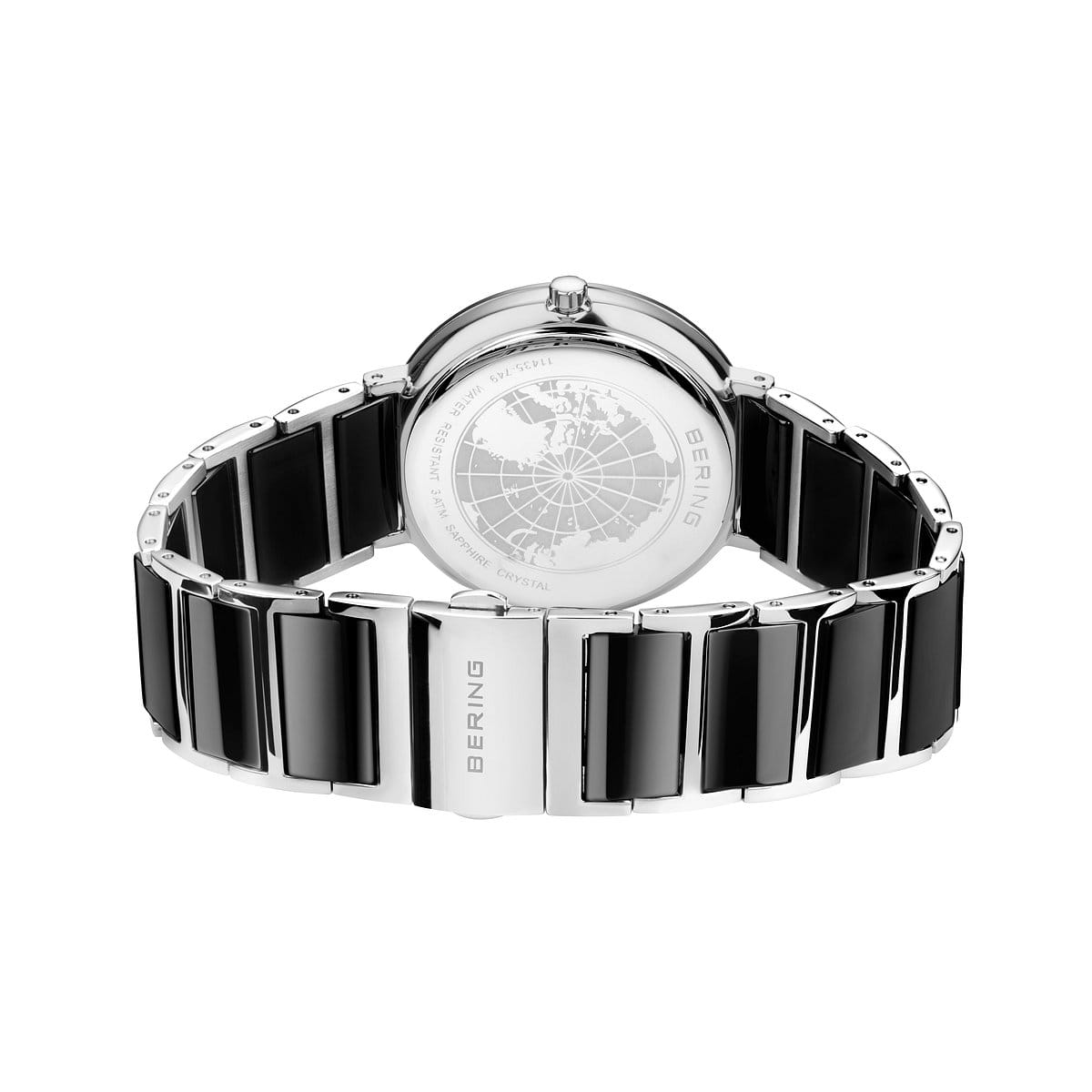 BERING Ceramic Polished Silver 35mm Black Dial Women's Watch 11435-749