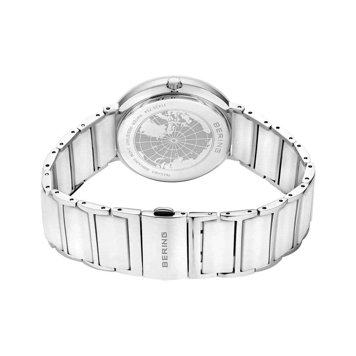 BERING Ceramic Polished Silver 35mm White Dial Women's Watch 11435-754