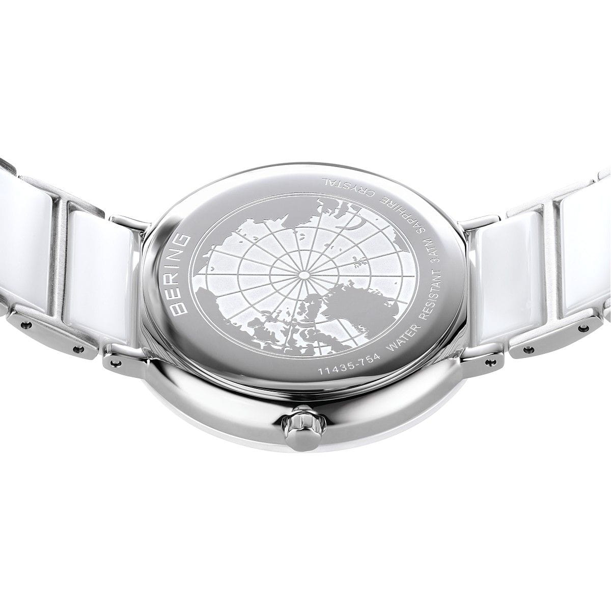 BERING Ceramic Polished Silver 35mm White Dial Women's Watch 11435-754