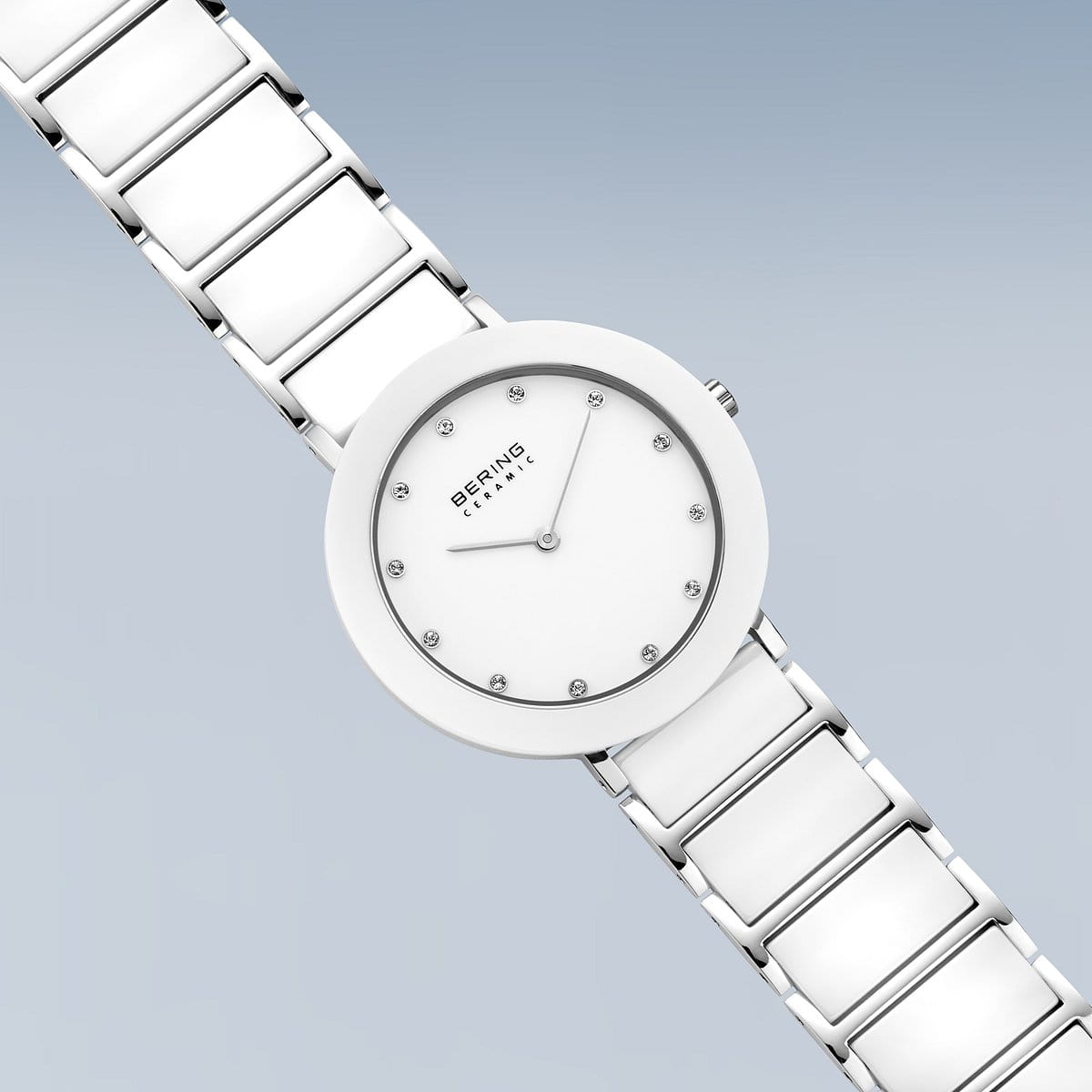BERING Ceramic Polished Silver 35mm White Dial Women's Watch 11435-754