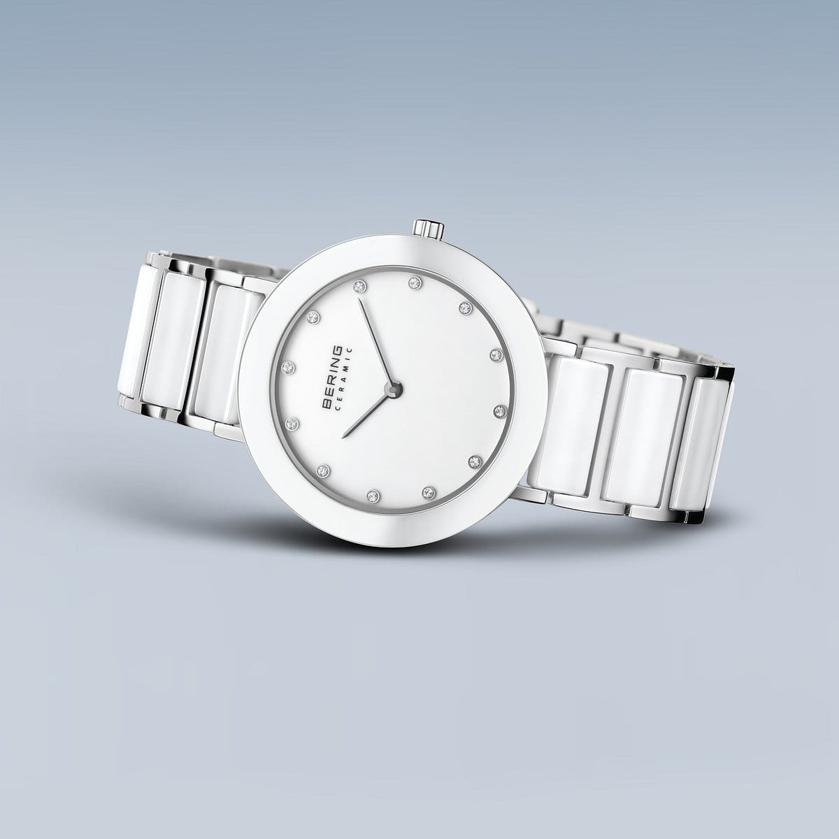 BERING Ceramic Polished Silver 35mm White Dial Women's Watch 11435-754