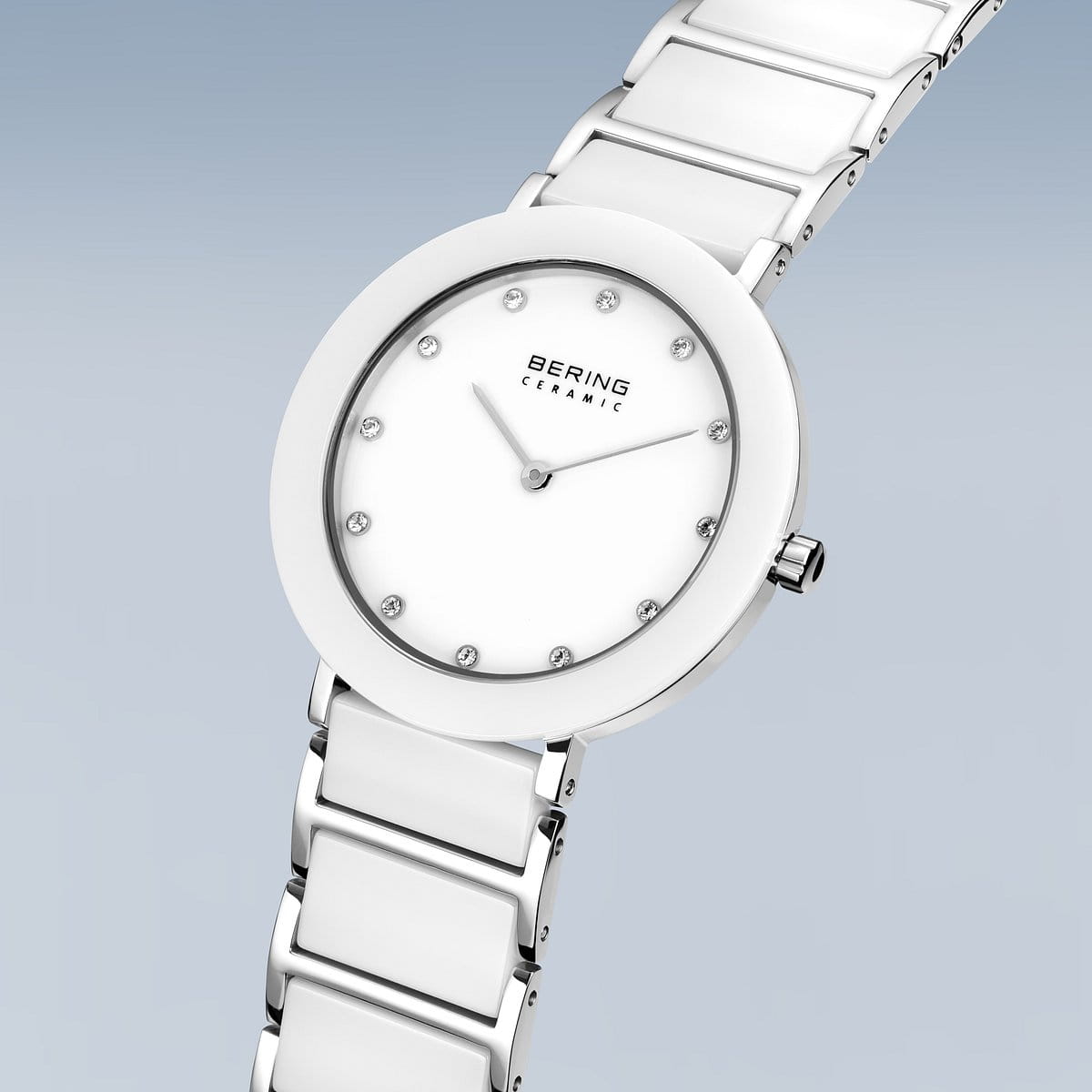 BERING Ceramic Polished Silver 35mm White Dial Women's Watch 11435-754