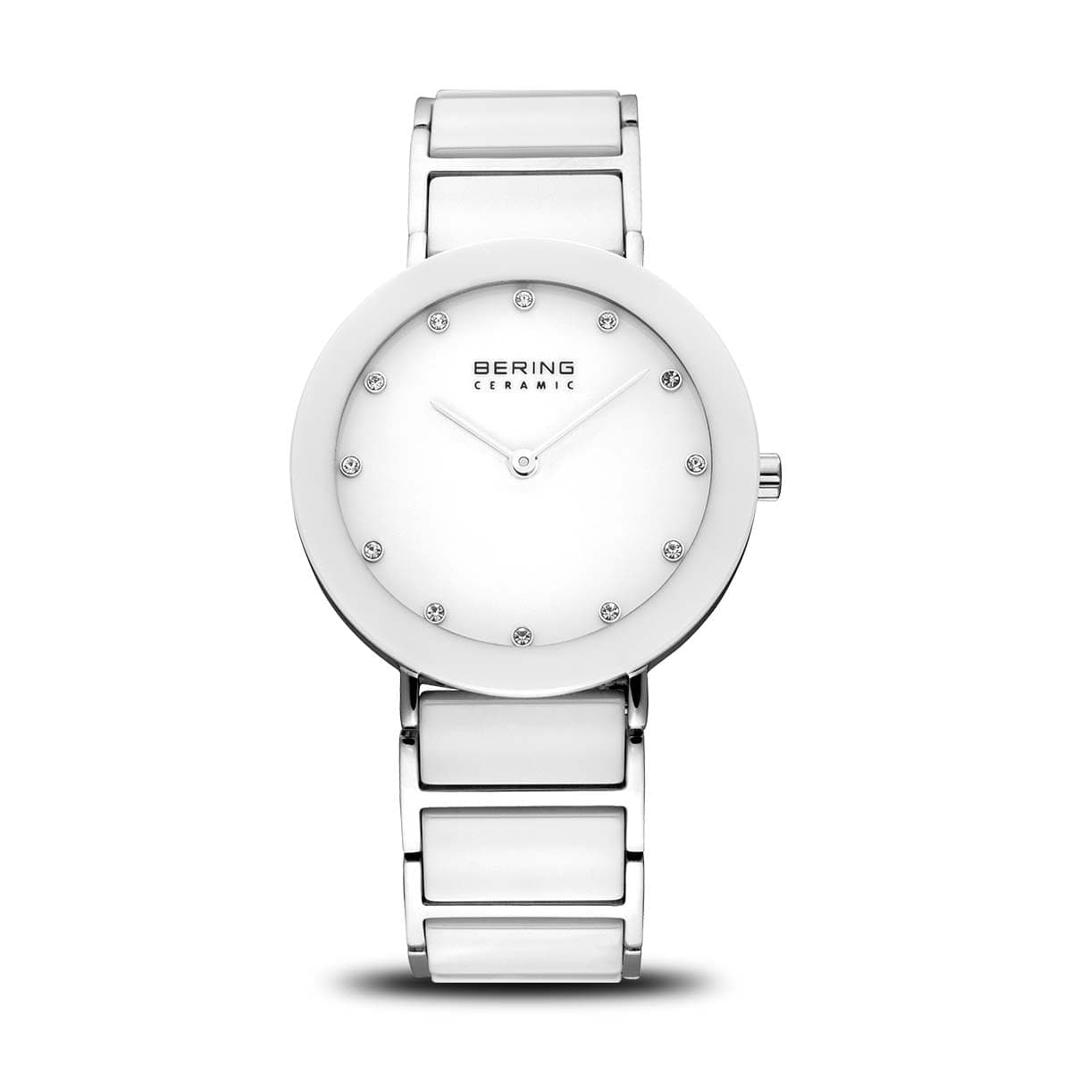 BERING Ceramic Polished Silver 35mm White Dial Women's Watch 11435-754