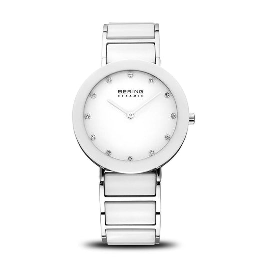 BERING Ceramic Polished Silver 35mm White Dial Women's Watch 11435-754