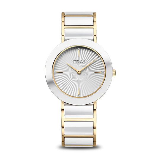 BERING Classic Polished Gold 34mm Silver Sunray Dial Women's Watch 11435-758
