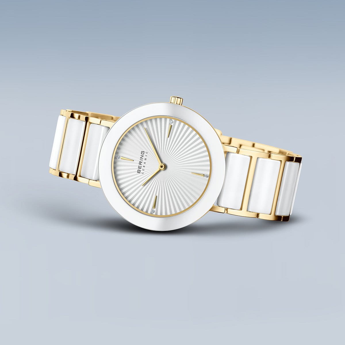 BERING Classic Polished Gold 34mm Silver Sunray Dial Women's Watch 11435-758