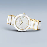 BERING Classic Polished Gold 34mm Silver Sunray Dial Women's Watch 11435-758