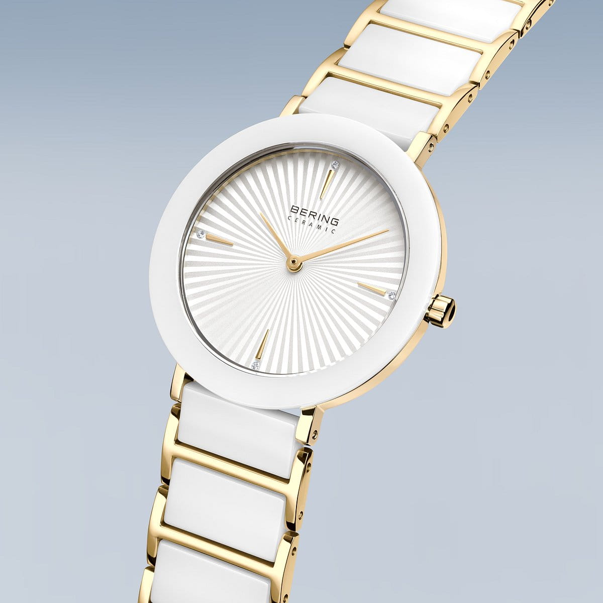 BERING Classic Polished Gold 34mm Silver Sunray Dial Women's Watch 11435-758
