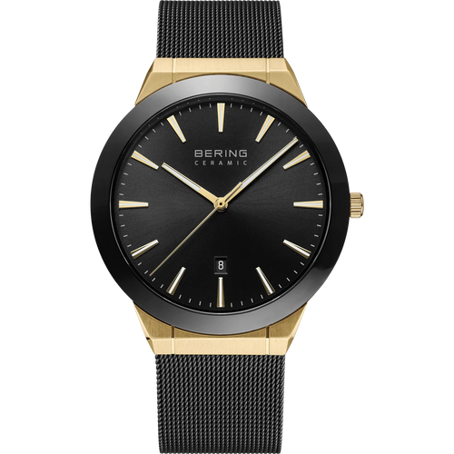 BERING Ceramic Date Mesh Watch Black Gold 46mm Black Dial Men's Watch 11440-132