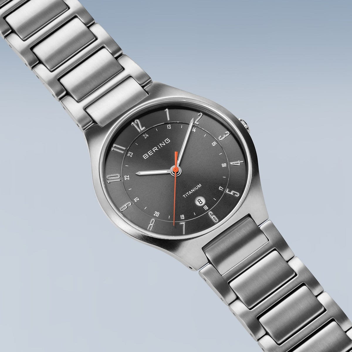 BERING Titanium Brushed Silver 39mm Grey Sunray Dial Men's Watch 11739-772