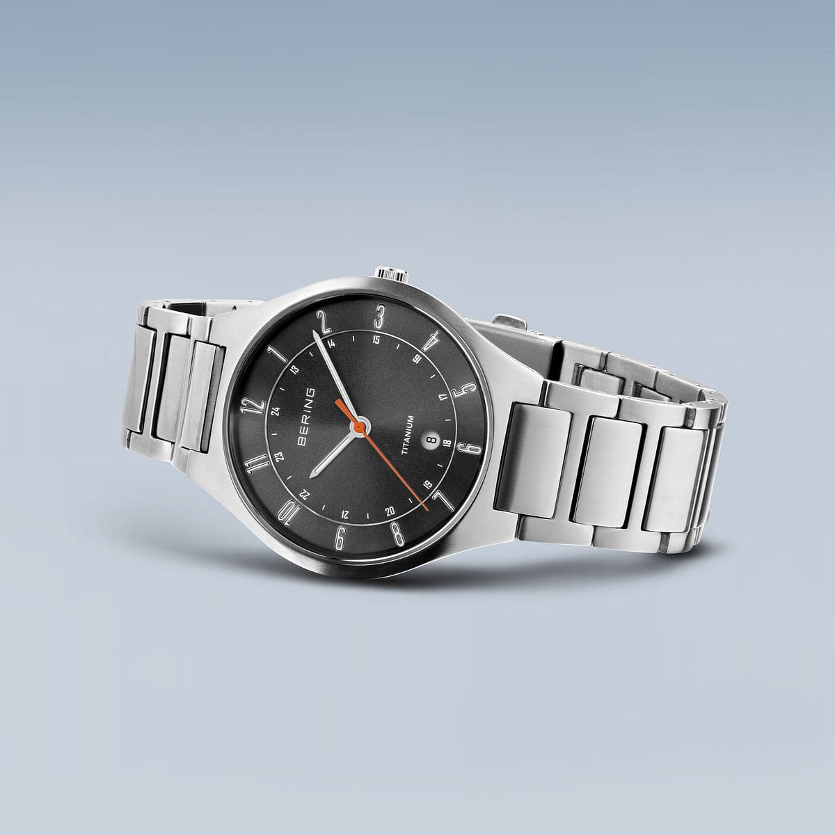 BERING Titanium Brushed Silver 39mm Grey Sunray Dial Men's Watch 11739-772