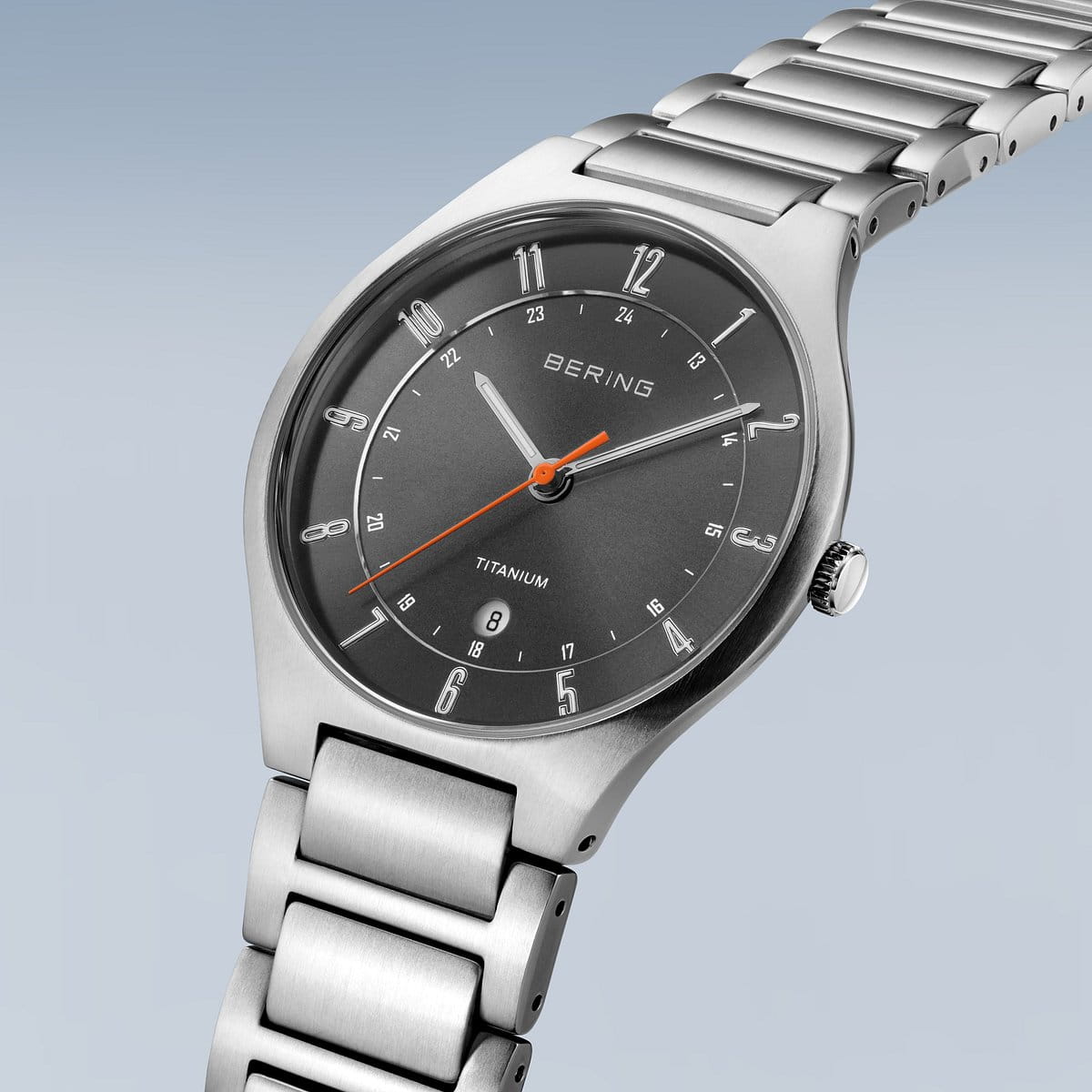 BERING Titanium Brushed Silver 39mm Grey Sunray Dial Men's Watch 11739-772