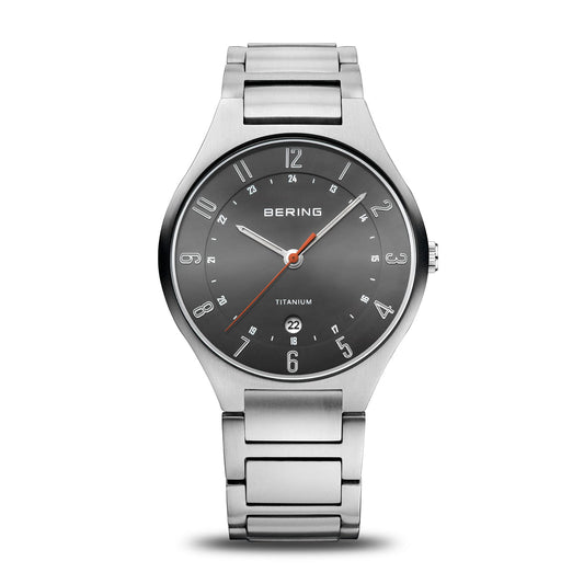 BERING Titanium Brushed Silver 39mm Grey Sunray Dial Men's Watch 11739-772