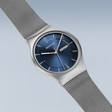 BERING Classic Brushed Silver 40mm Blue Sunray Dial Men's Watch 11938-003