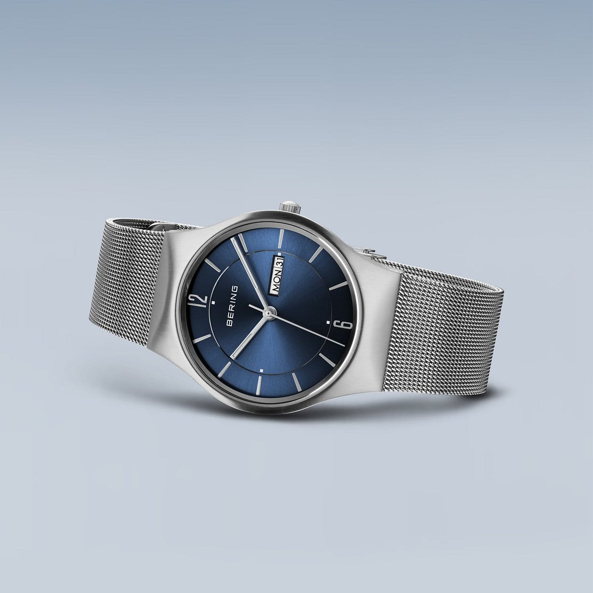 BERING Classic Brushed Silver 40mm Blue Sunray Dial Men's Watch 11938-003
