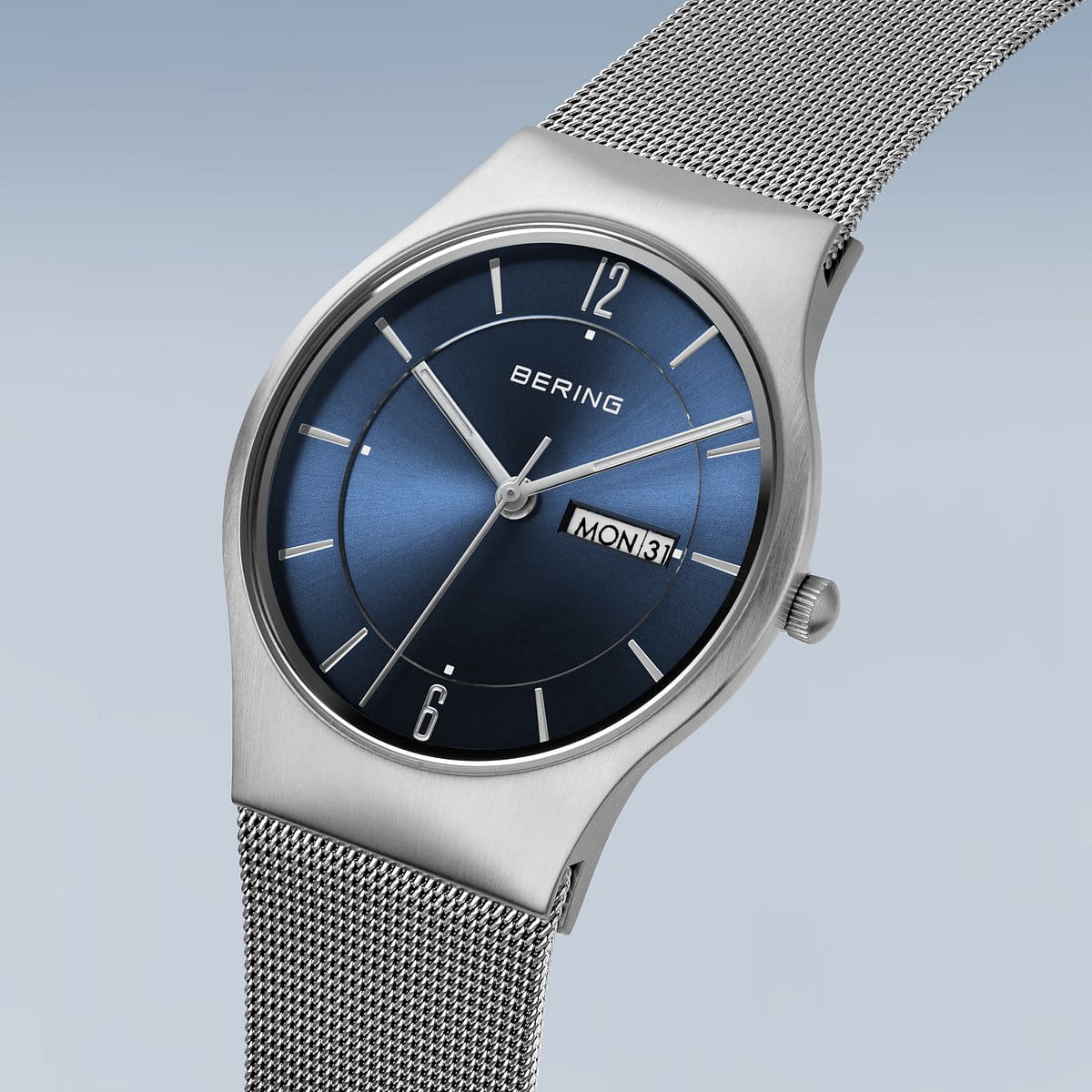 BERING Classic Brushed Silver 40mm Blue Sunray Dial Men's Watch 11938-003