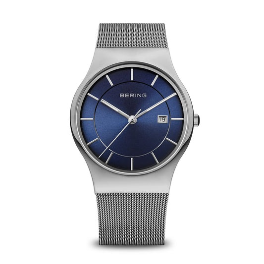 BERING Classic Brushed Silver 40mm Blue Sunray Dial Men's Watch 11938-003