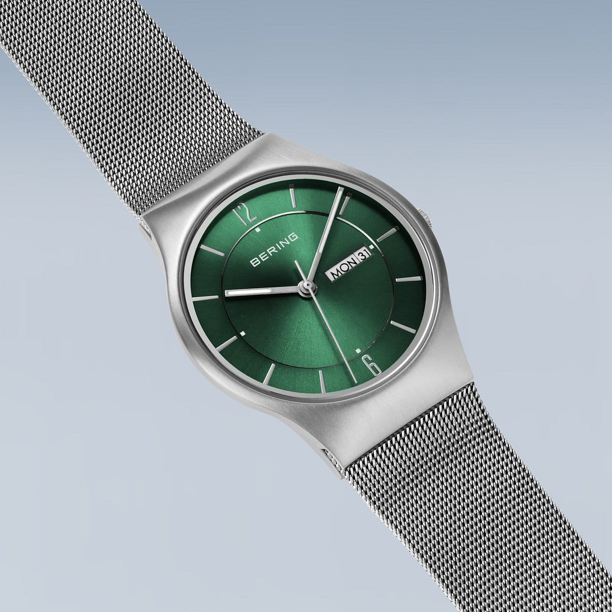 BERING Classic Brushed Silver 38mm Green Sunray Dial Men's Watch 11938-008DD