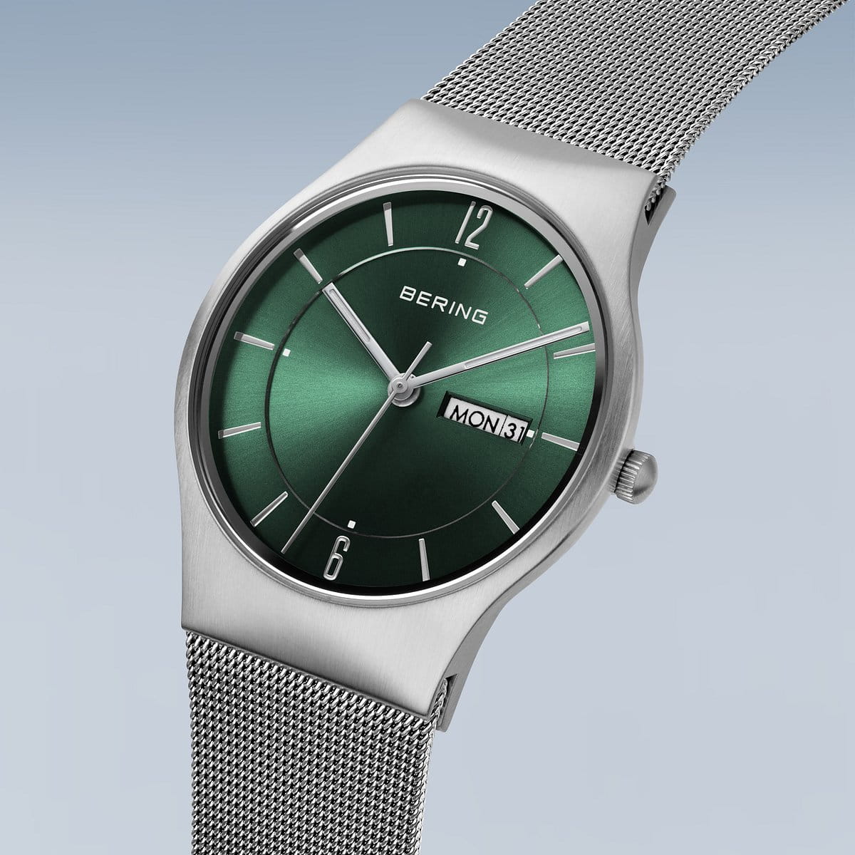 BERING Classic Brushed Silver 38mm Green Sunray Dial Men's Watch 11938-008DD