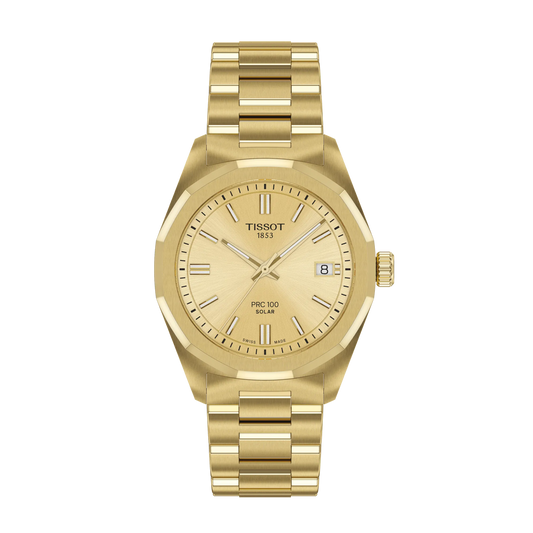 Tissot PRC 100 Solar 34mm Yellow Gold Dial Women's Watch T1518223302100