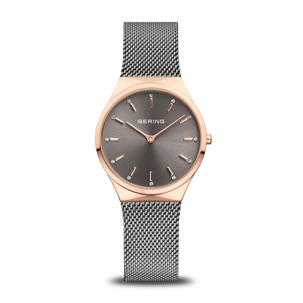 BERING Classic Polished Rose Gold 31mm Grey Sunray Dial Women's Watch 12131-369-GWP