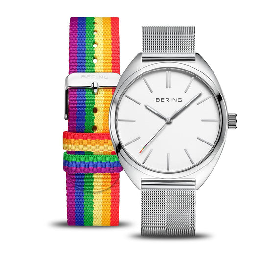 BERING Freedom Polished Silver 40mm White Dial Unisex Watch 127220-40-000