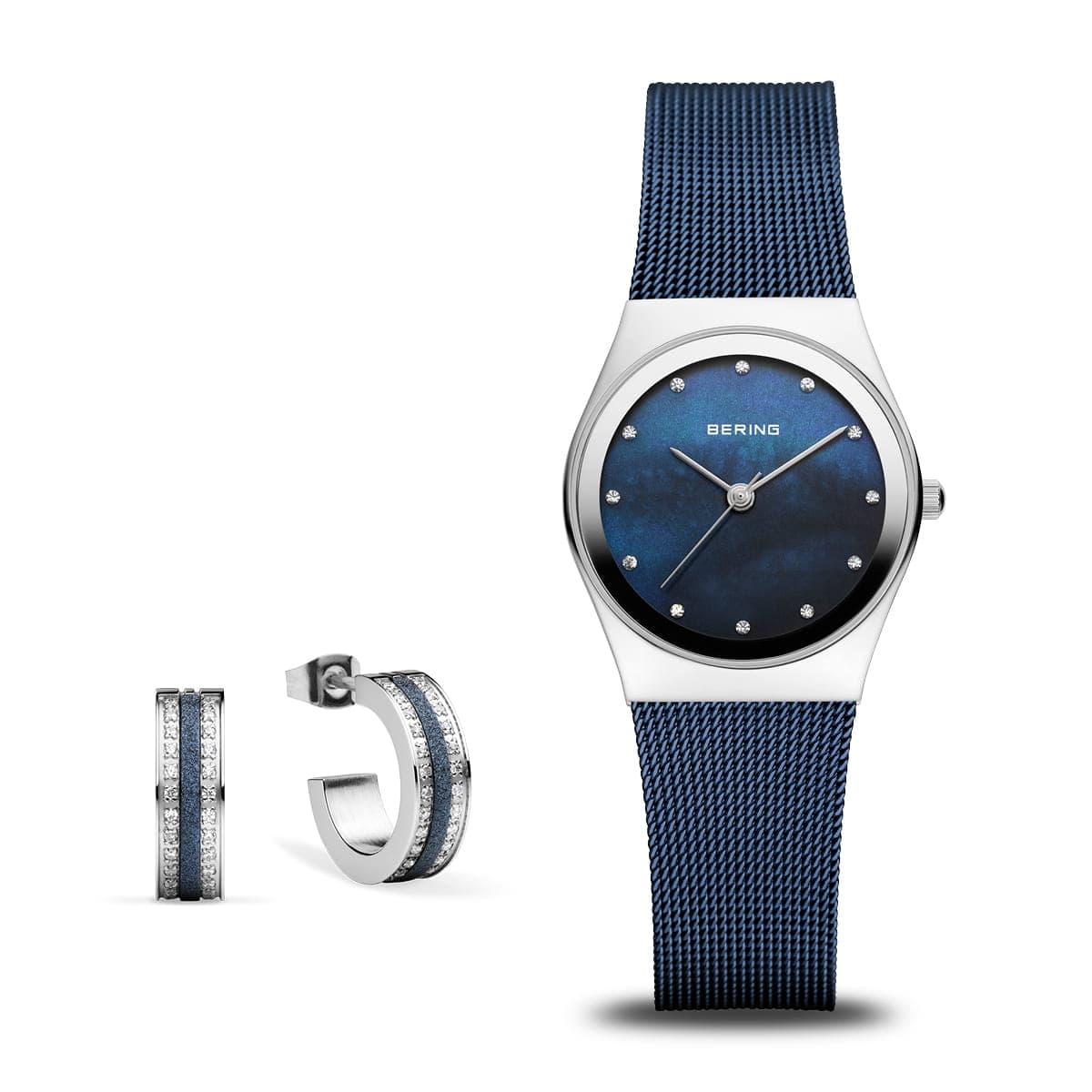 BERING Classic Polished Silver 27mm Blue Mother of Pearl Dial Women's Watch 12927-307G