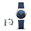 BERING Classic Polished Silver 27mm Blue Mother of Pearl Dial Women's Watch 12927-307G