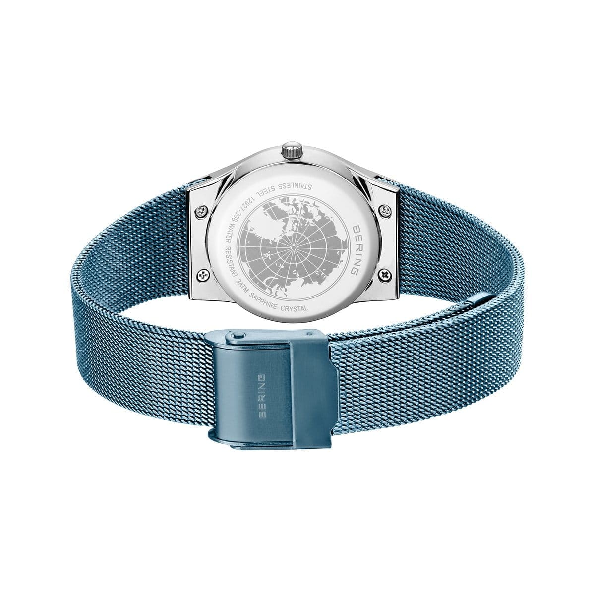 BERING Classic Polished Silver 27mm Blue Sunray Dial Women's Watch 12927-308