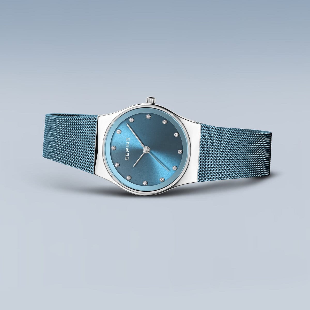 BERING Classic Polished Silver 27mm Blue Sunray Dial Women's Watch 12927-308
