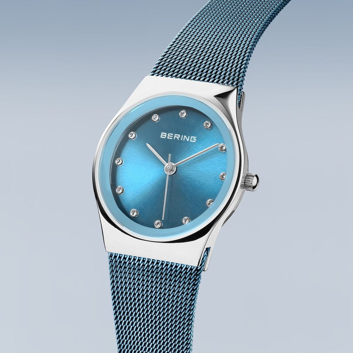 BERING Classic Polished Silver 27mm Blue Sunray Dial Women's Watch 12927-308