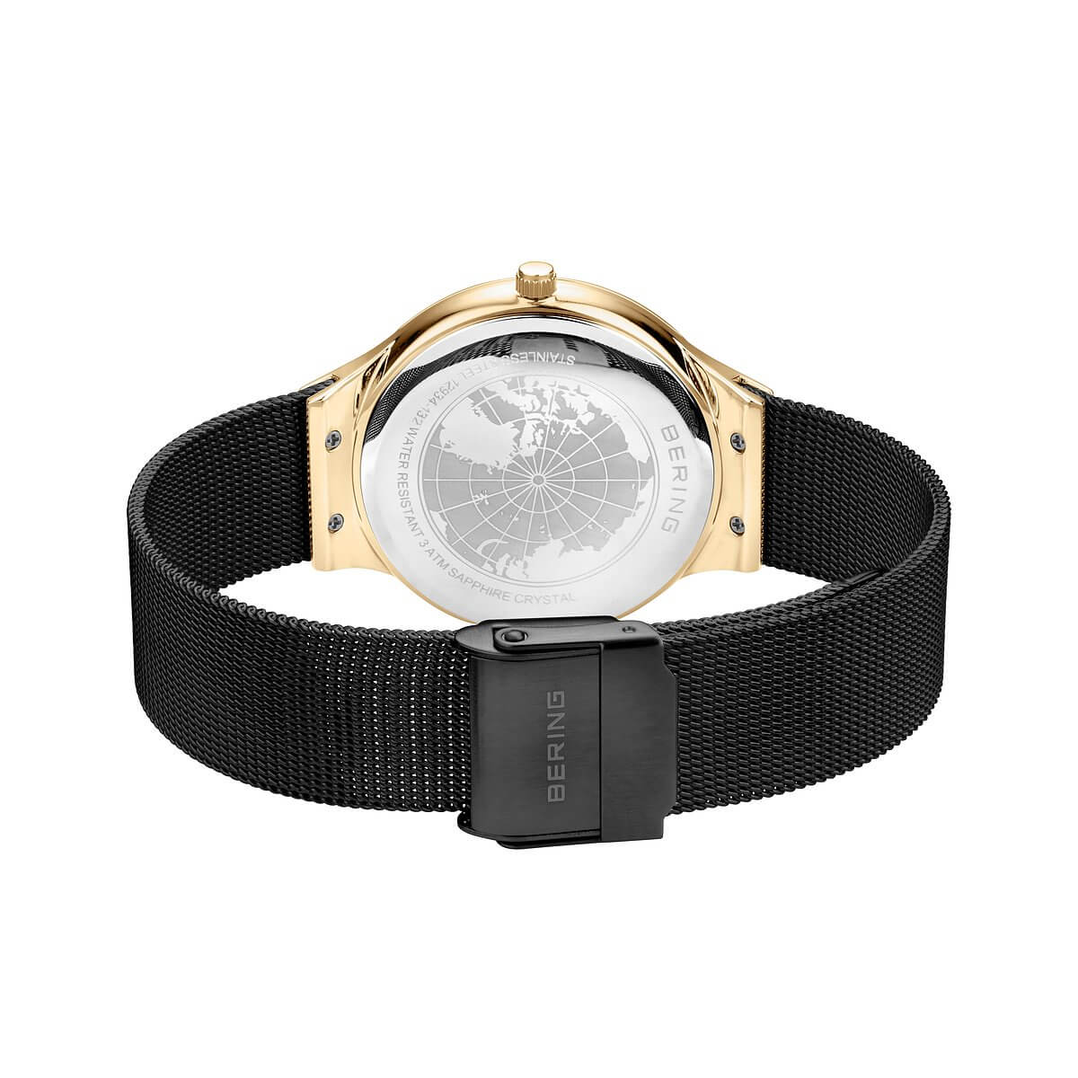 BERING Classic Polished Gold 34mm Black Mother of Pearl Dial Women's Watch 12934-132